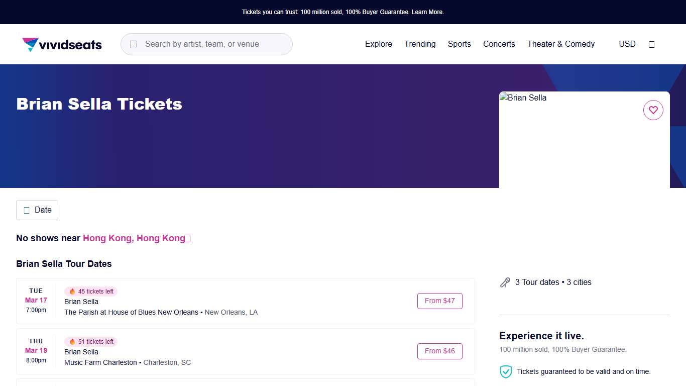 Brian Sella Tickets & 2026 Tour Dates Vivid Seats